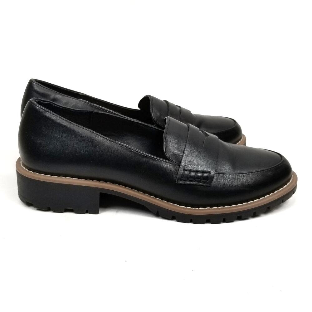 dv Dolce Vita Catalina Women's Black Faux Leather Vegan Lug Sole Loafers 7.5